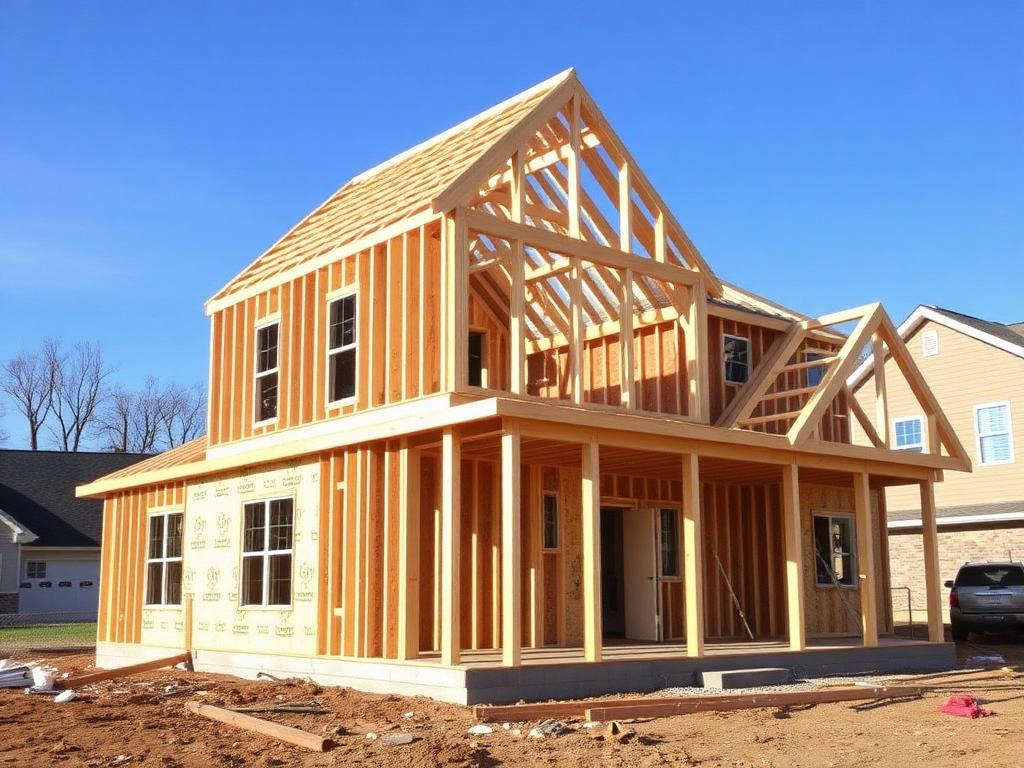 Framing and roof trusses complete — first look at your elevation.